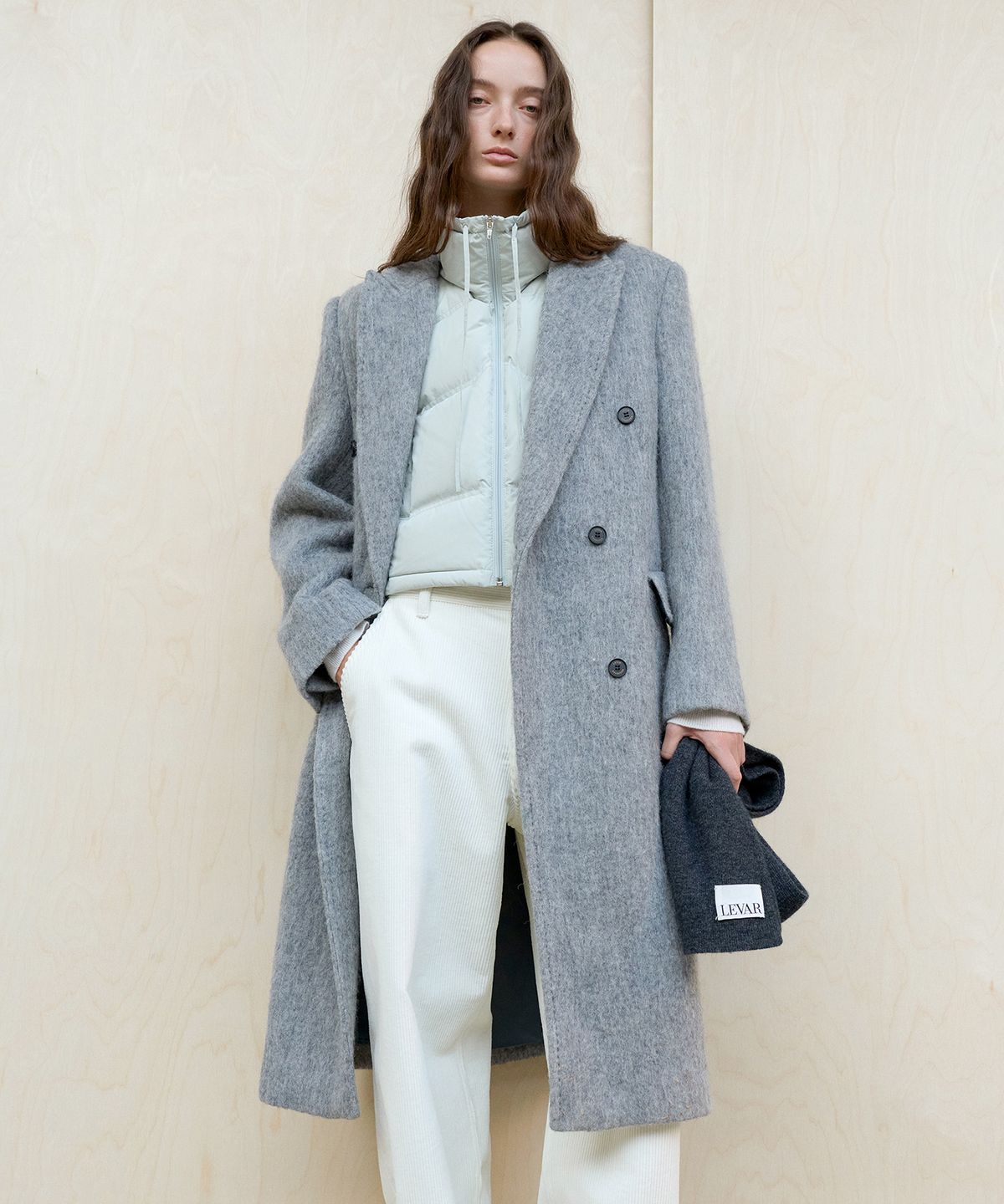 르바(LEVAR) Hairy Alpaca Blended Classic Coat - Charcoal