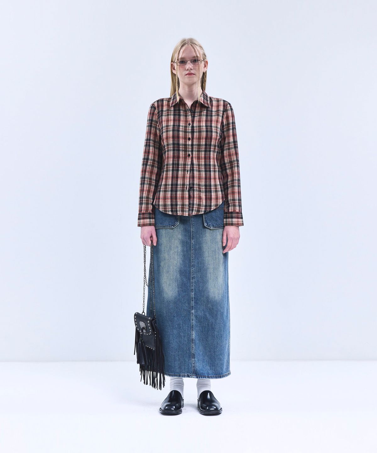 비바브라운(VIVABROWN) 85-VIVA082 어텀 슬림핏 긴팔 체크 셔츠 레드
