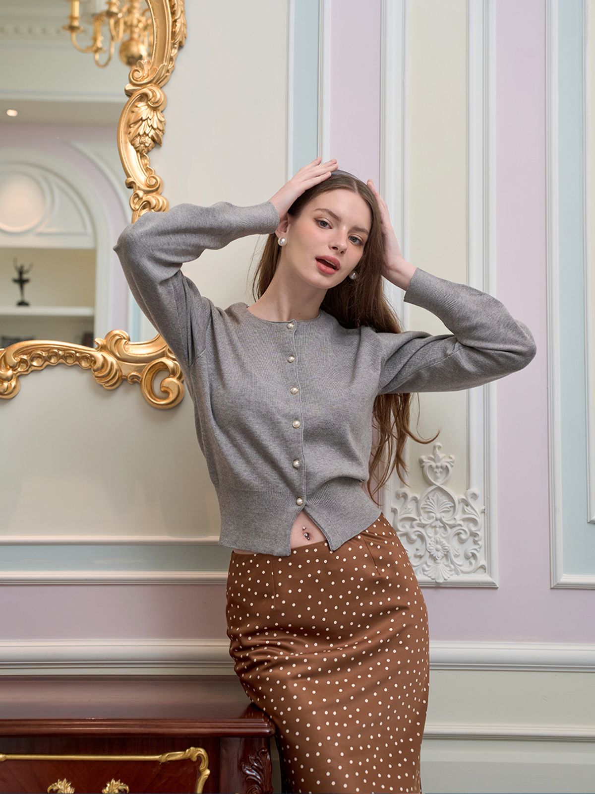 랭앤루(LANGNLU) TULIP Balloon Sleeve Cardigan(튤립)_GREY