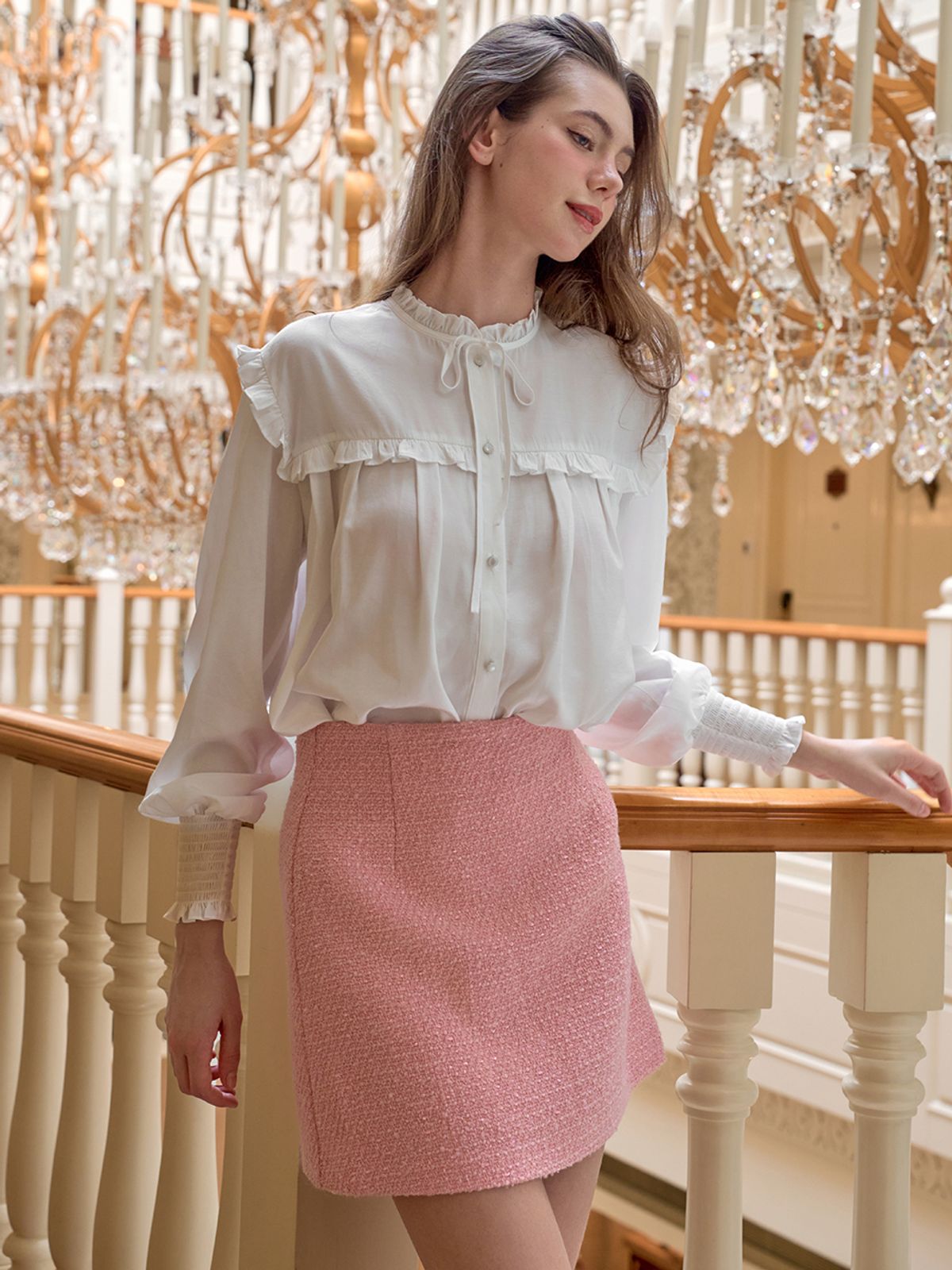 랭앤루(LANGNLU) ERICA Tweed Skirt(에리카)_PINK
