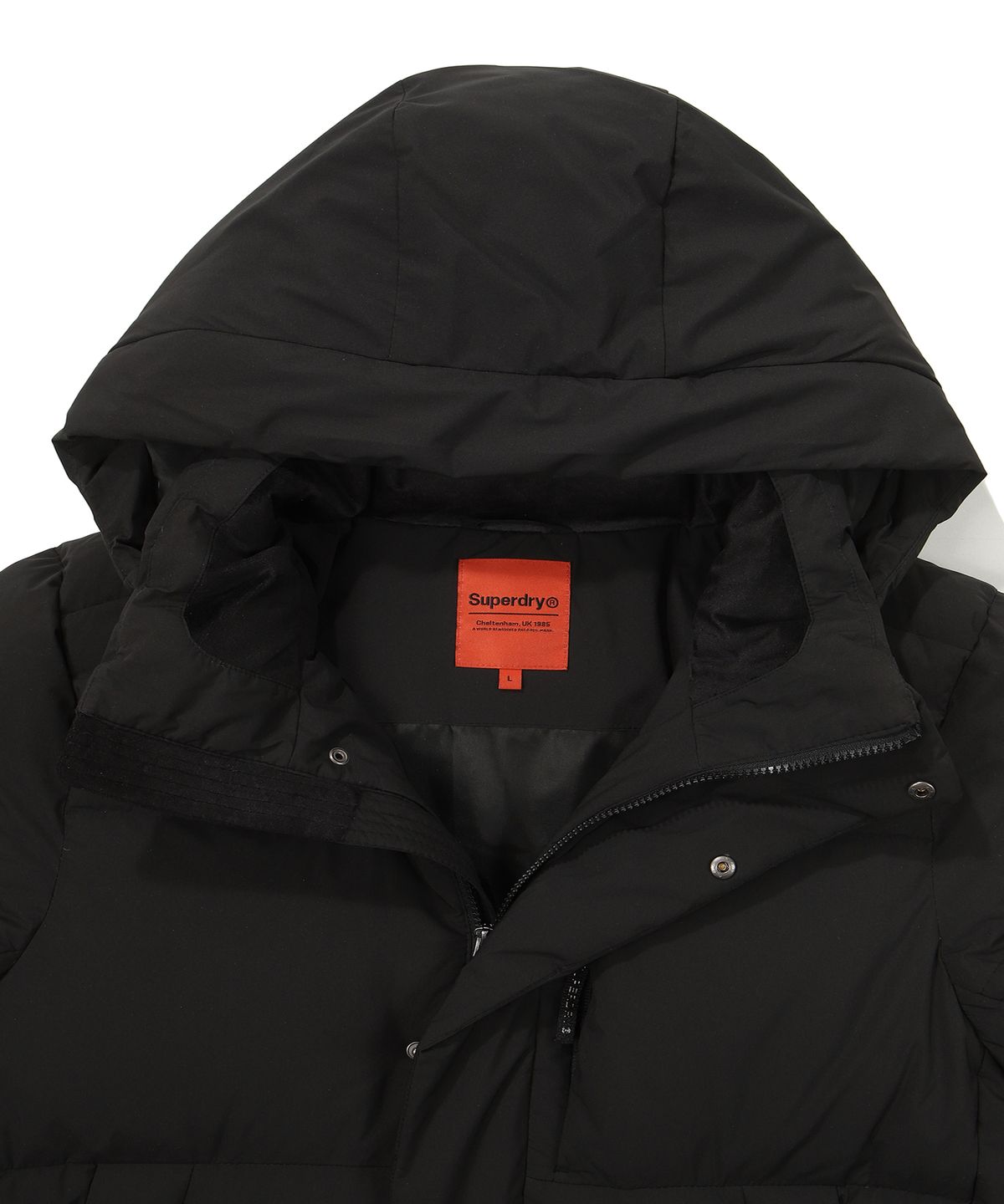 슈퍼드라이(SUPERDRY) 에센셜 덕다운 롱패딩 블랙