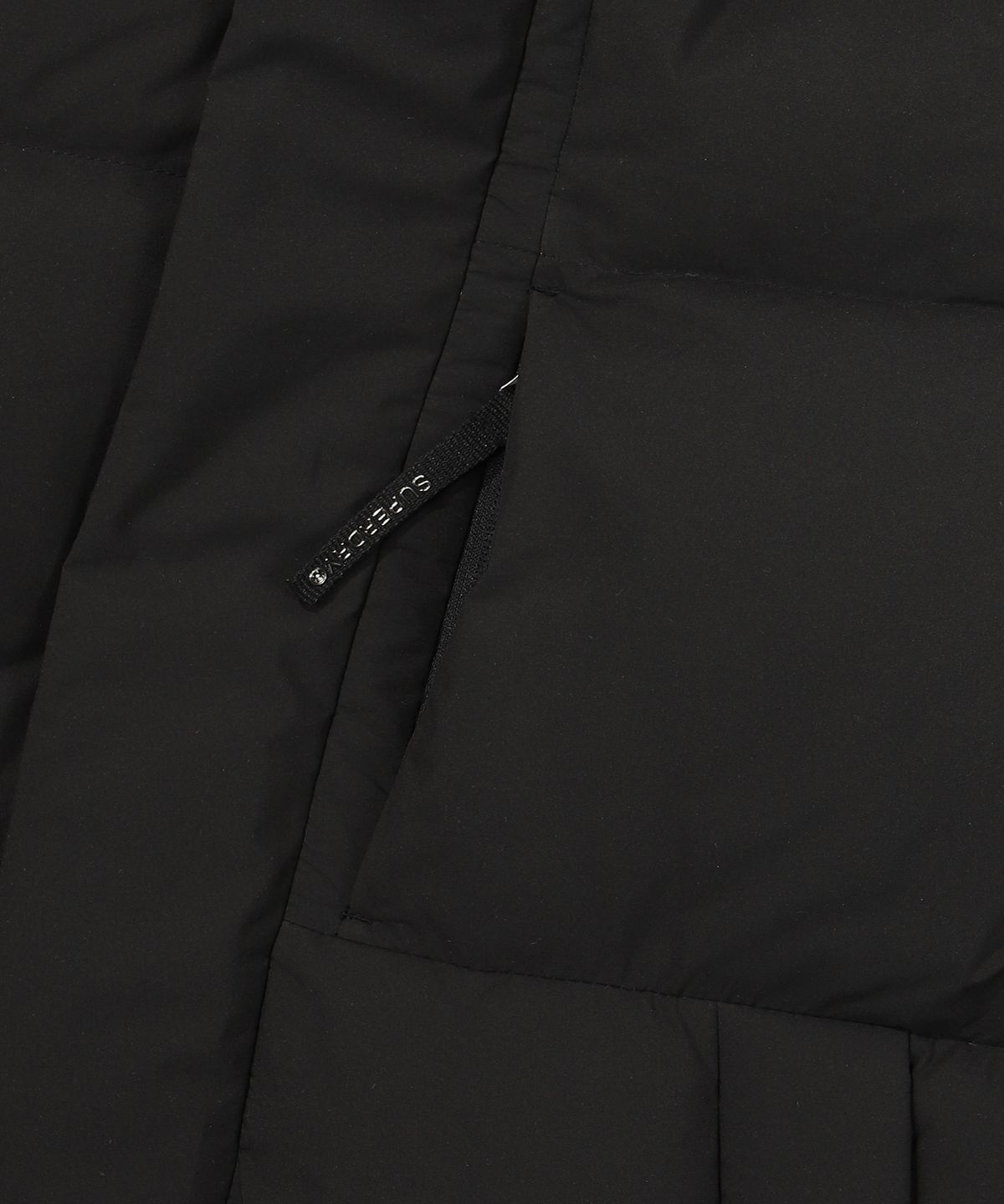 슈퍼드라이(SUPERDRY) 에센셜 덕다운 롱패딩 블랙