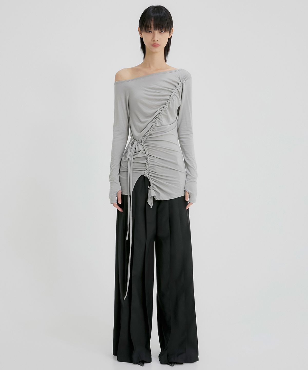 플레어업(FLAREUP) Handmade Twisted One-Shoulder Long Sleeve (FL-117_Gray)