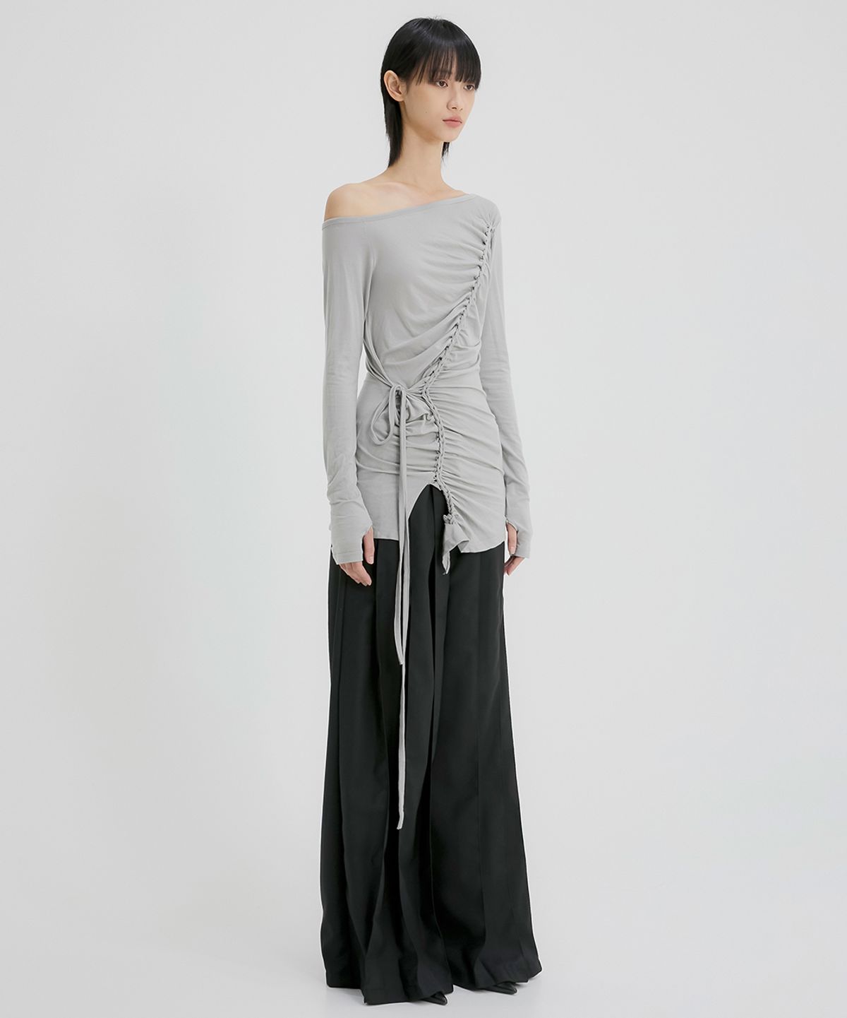 플레어업(FLAREUP) Handmade Twisted One-Shoulder Long Sleeve (FL-117_Gray)
