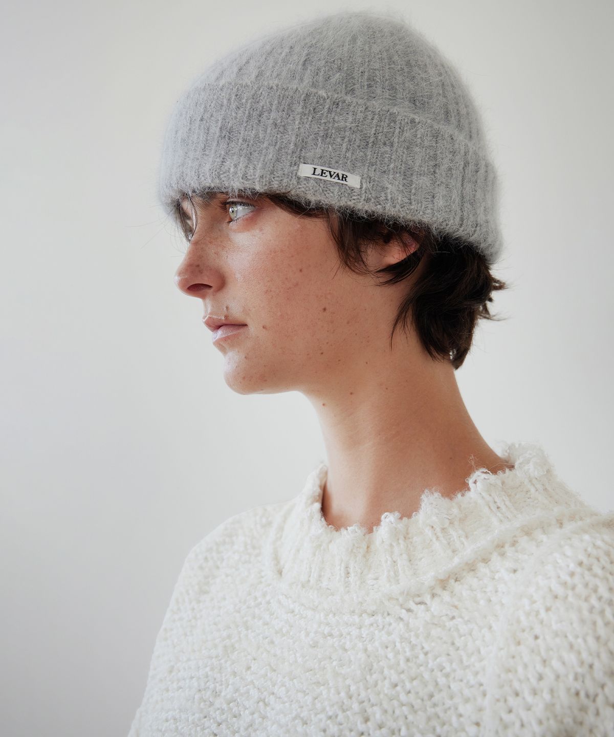 르바(LEVAR) Soft Angora Beanie - Melange Grey