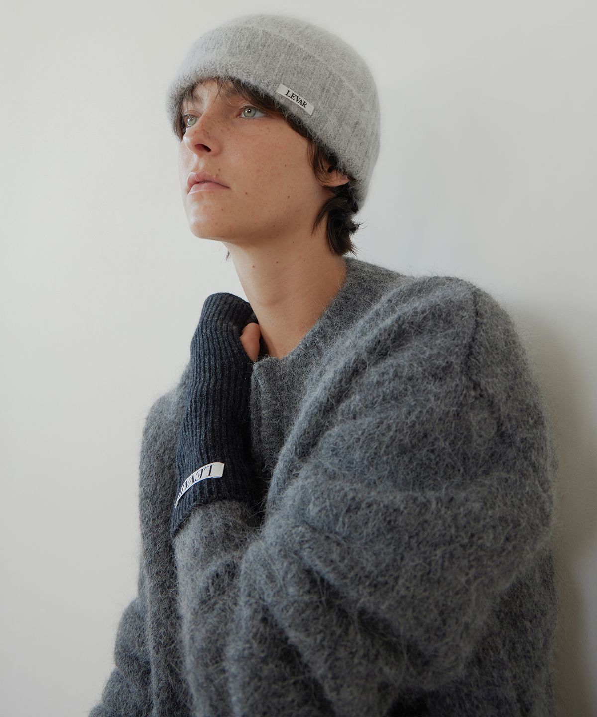 르바(LEVAR) Soft Angora Beanie - Melange Grey