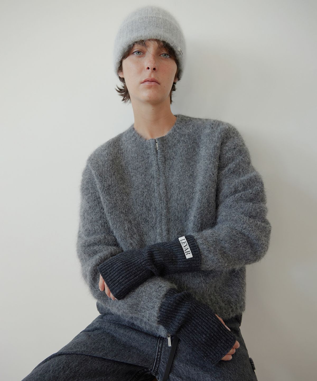 르바(LEVAR) Soft Angora Beanie - Melange Grey