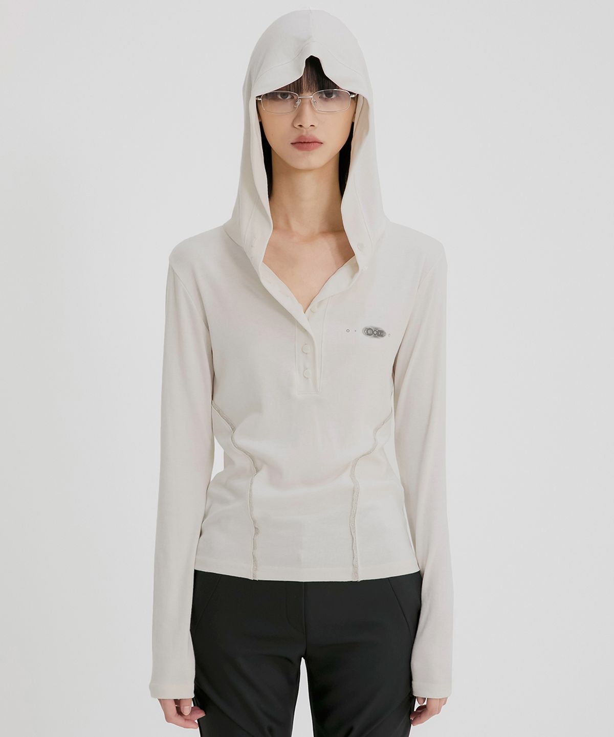 플레어업(FLAREUP) Button Up Lace Hoodie (FL-148_Cream Beige)