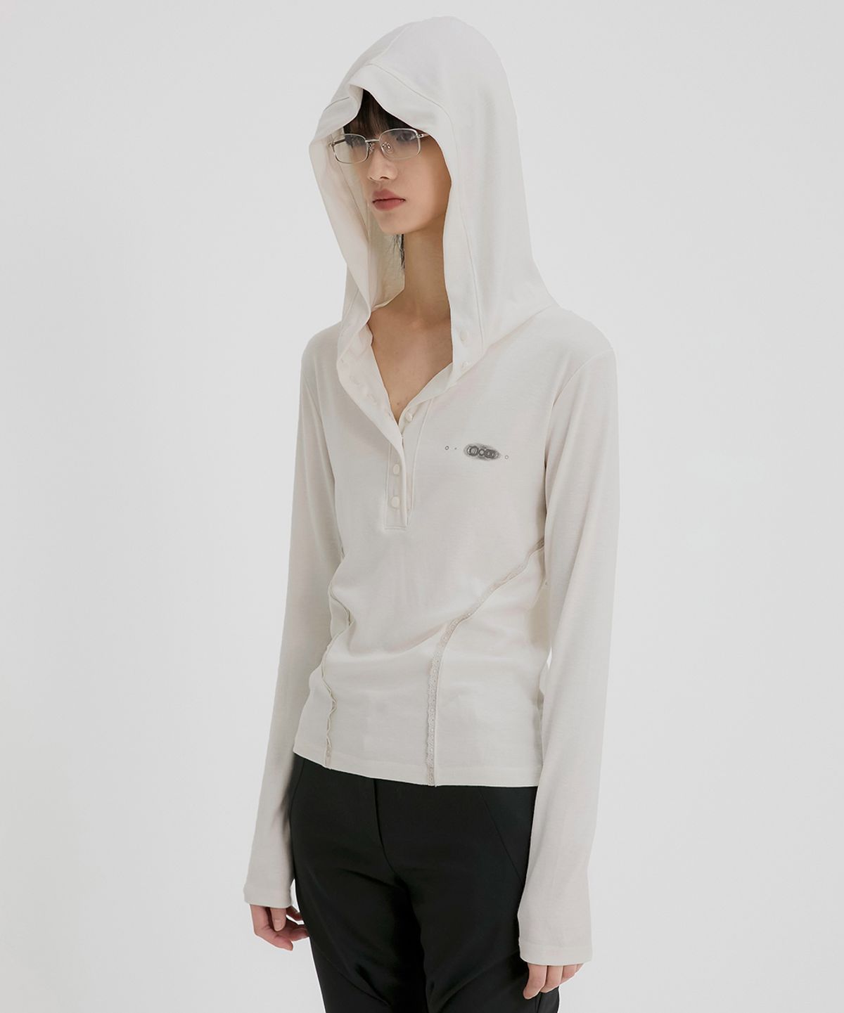 플레어업(FLAREUP) Button Up Lace Hoodie (FL-148_Cream Beige)