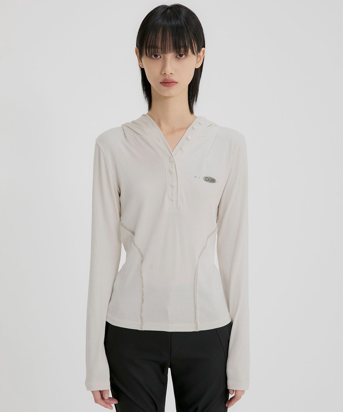 플레어업(FLAREUP) Button Up Lace Hoodie (FL-148_Cream Beige)