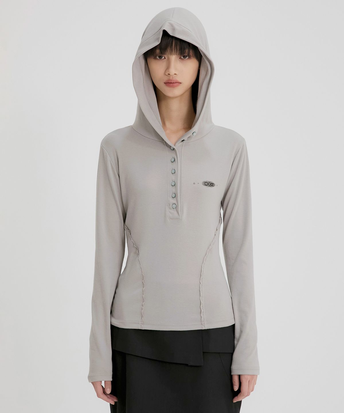 플레어업(FLAREUP) Button Up Lace Hoodie (FL-148_Gray)