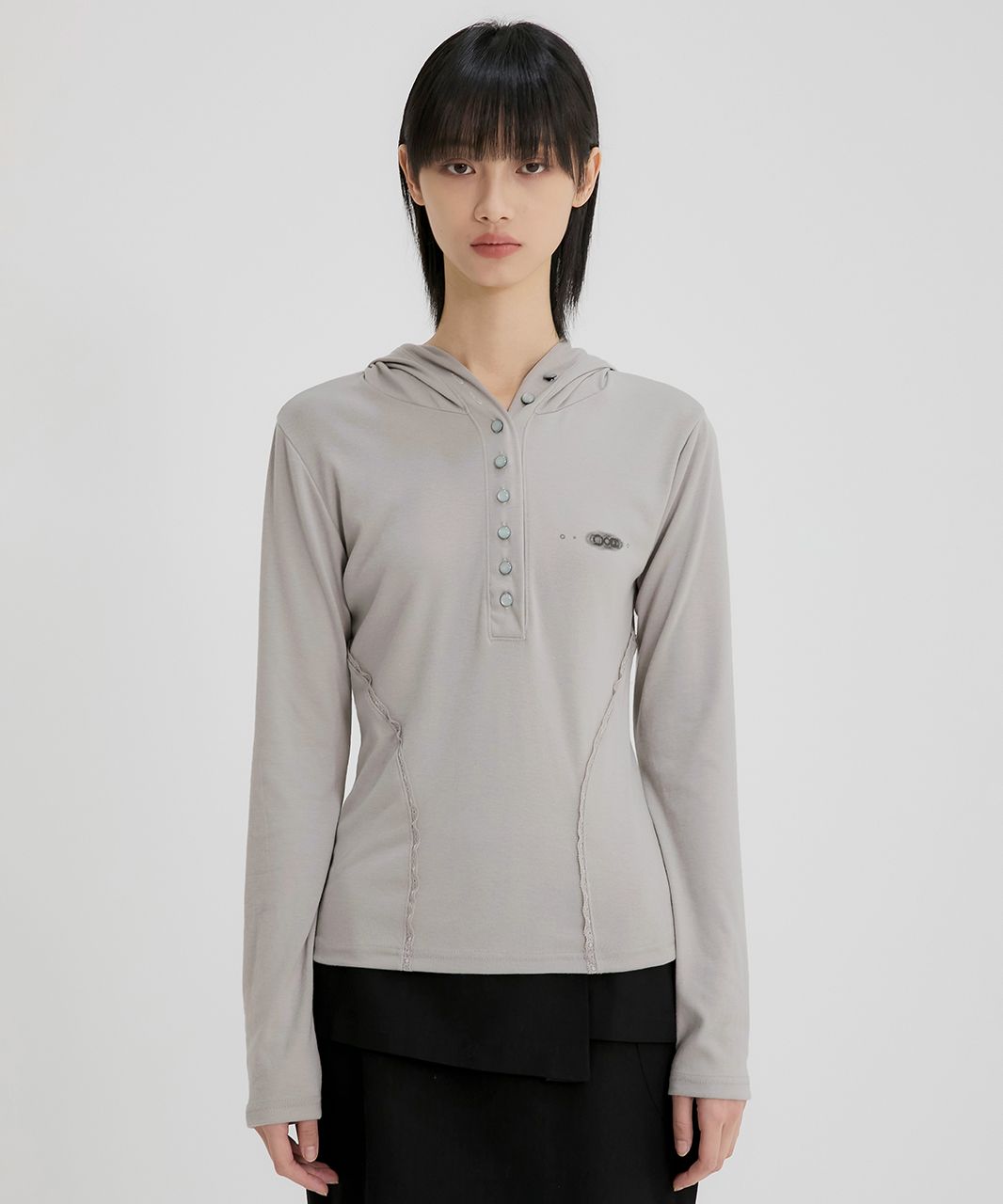 【特別送料無料！】 FLAREUP | MUSINSA Button (FL-148_Gray) Hoodie Lace Up トップス