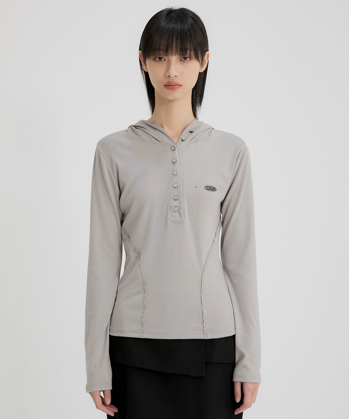 플레어업(FLAREUP) Button Up Lace Hoodie (FL-148_Gray)