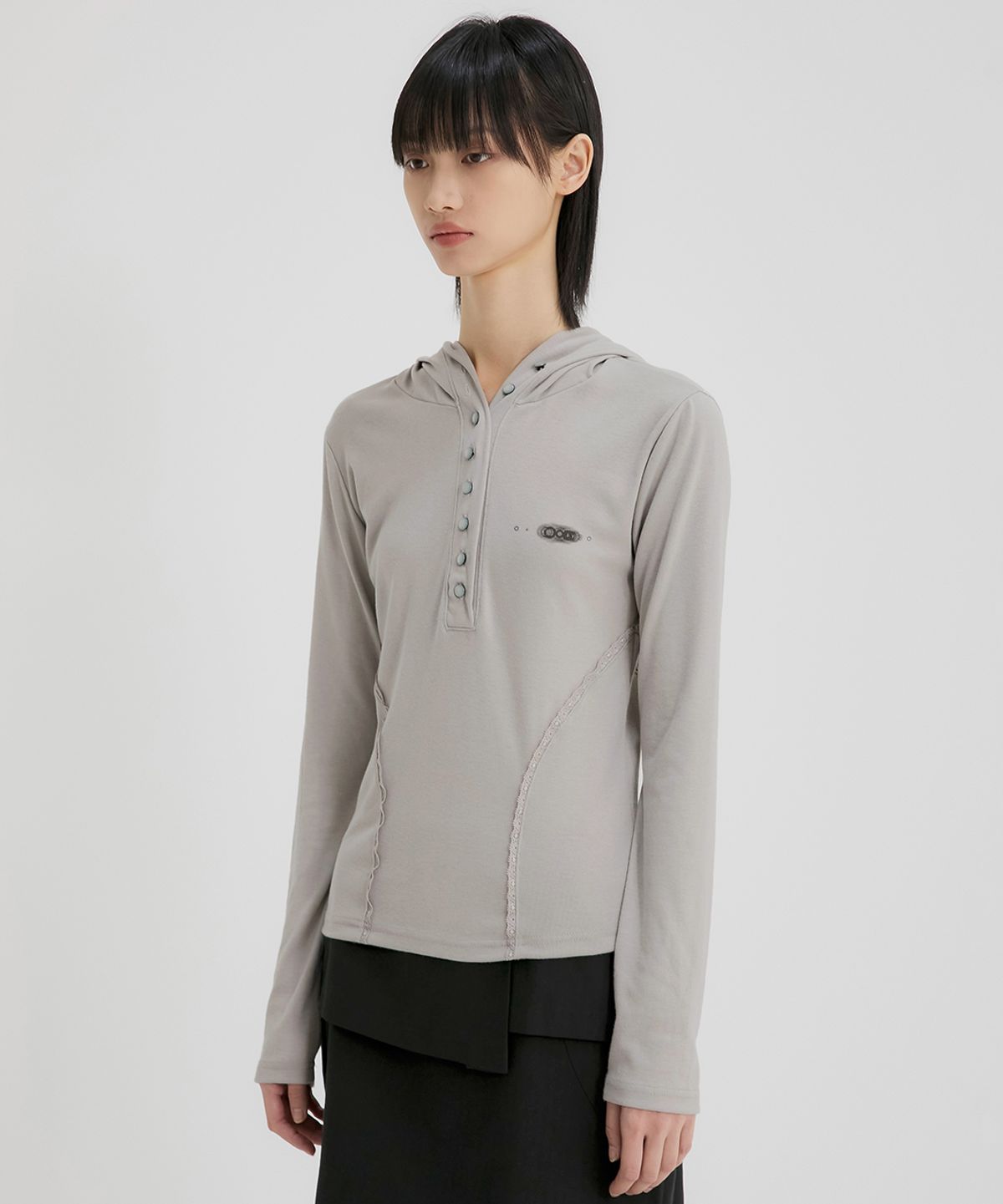 플레어업(FLAREUP) Button Up Lace Hoodie (FL-148_Gray)