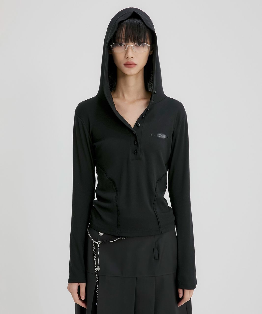 トップス MUSINSA LACE BUTTON HOODIE TOP MUSINSA | FLAREUP Button Up Lace Hoodie (FL-148_Black)
