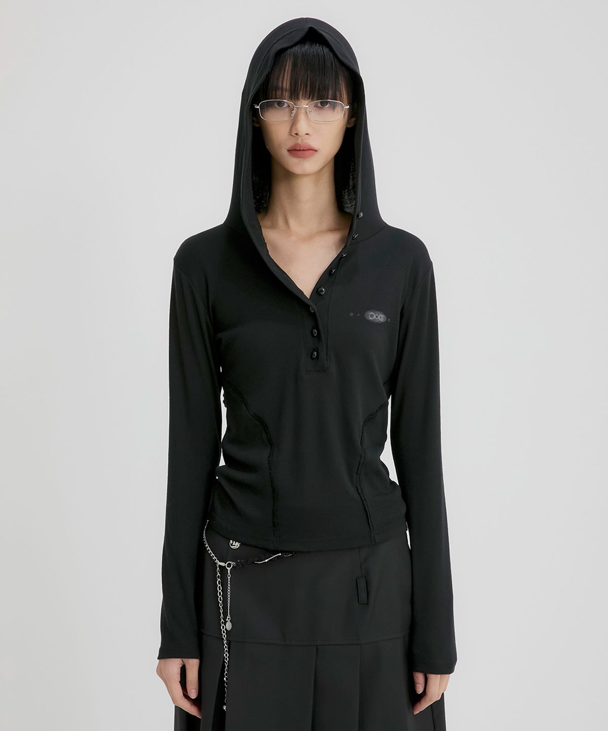 플레어업(FLAREUP) Button Up Lace Hoodie (FL-148_Black)