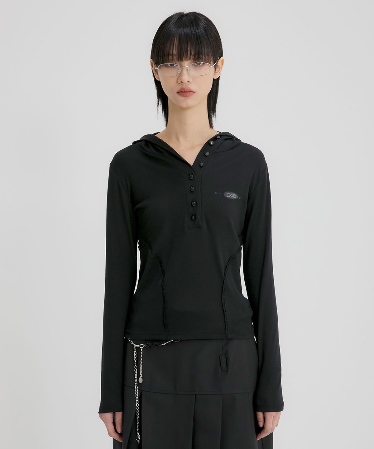 플레어업(FLAREUP) Button Up Lace Hoodie (FL-148_Black)