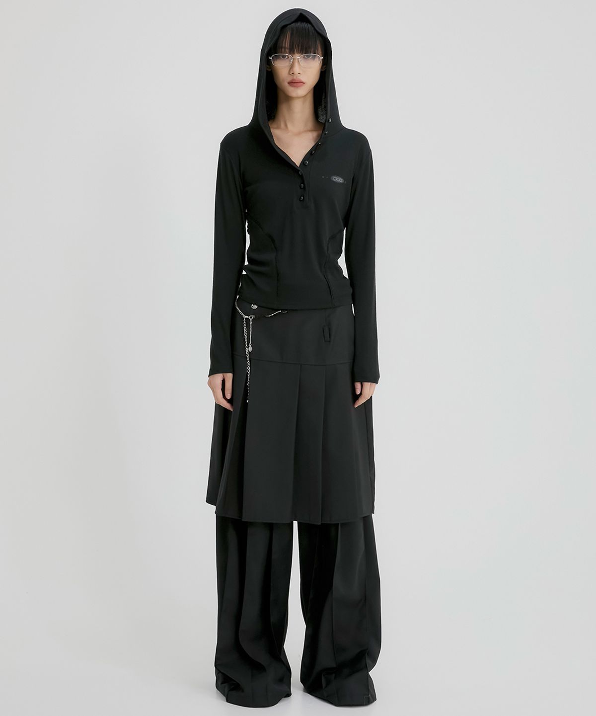 플레어업(FLAREUP) Button Up Lace Hoodie (FL-148_Black)