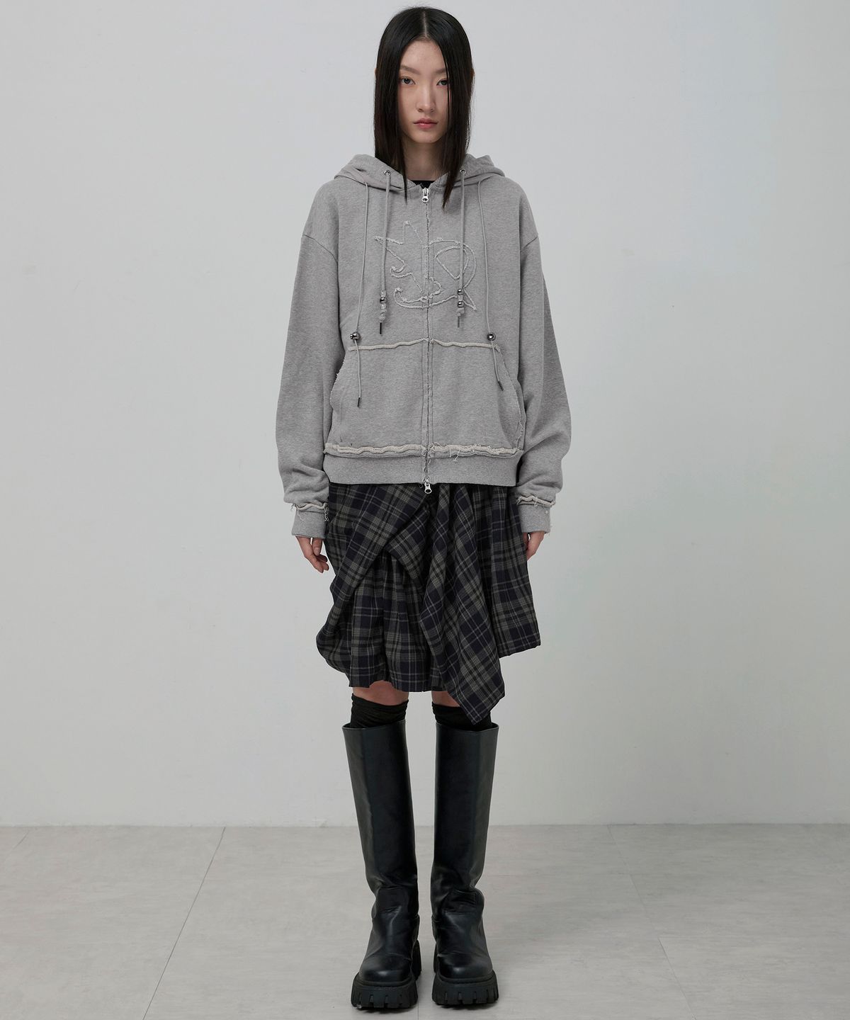 플레어업(FLAREUP) Layered Zip Hoodie (FL-150_Gray)