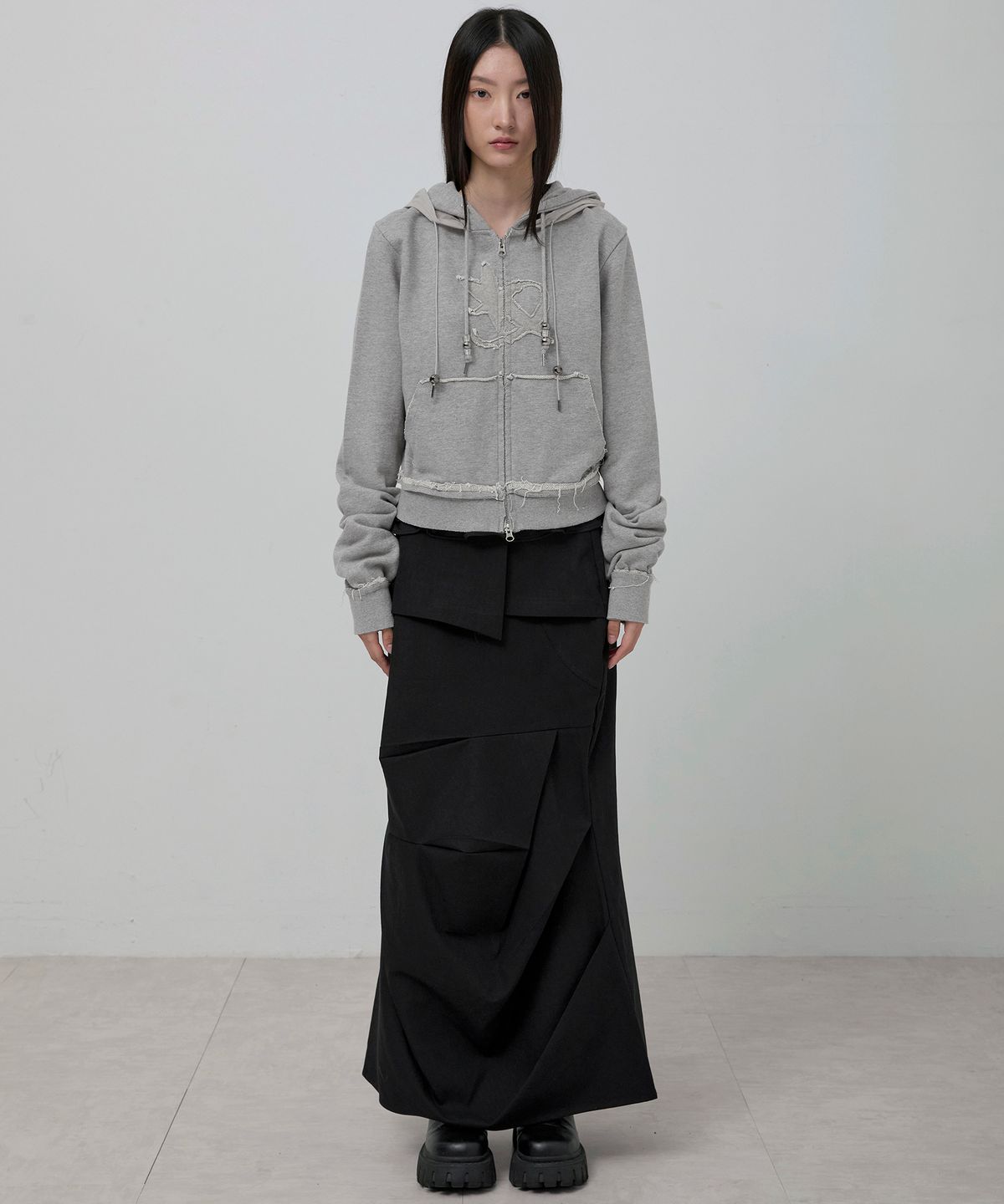 플레어업(FLAREUP) Layered Zip Hoodie (FL-150_Gray)