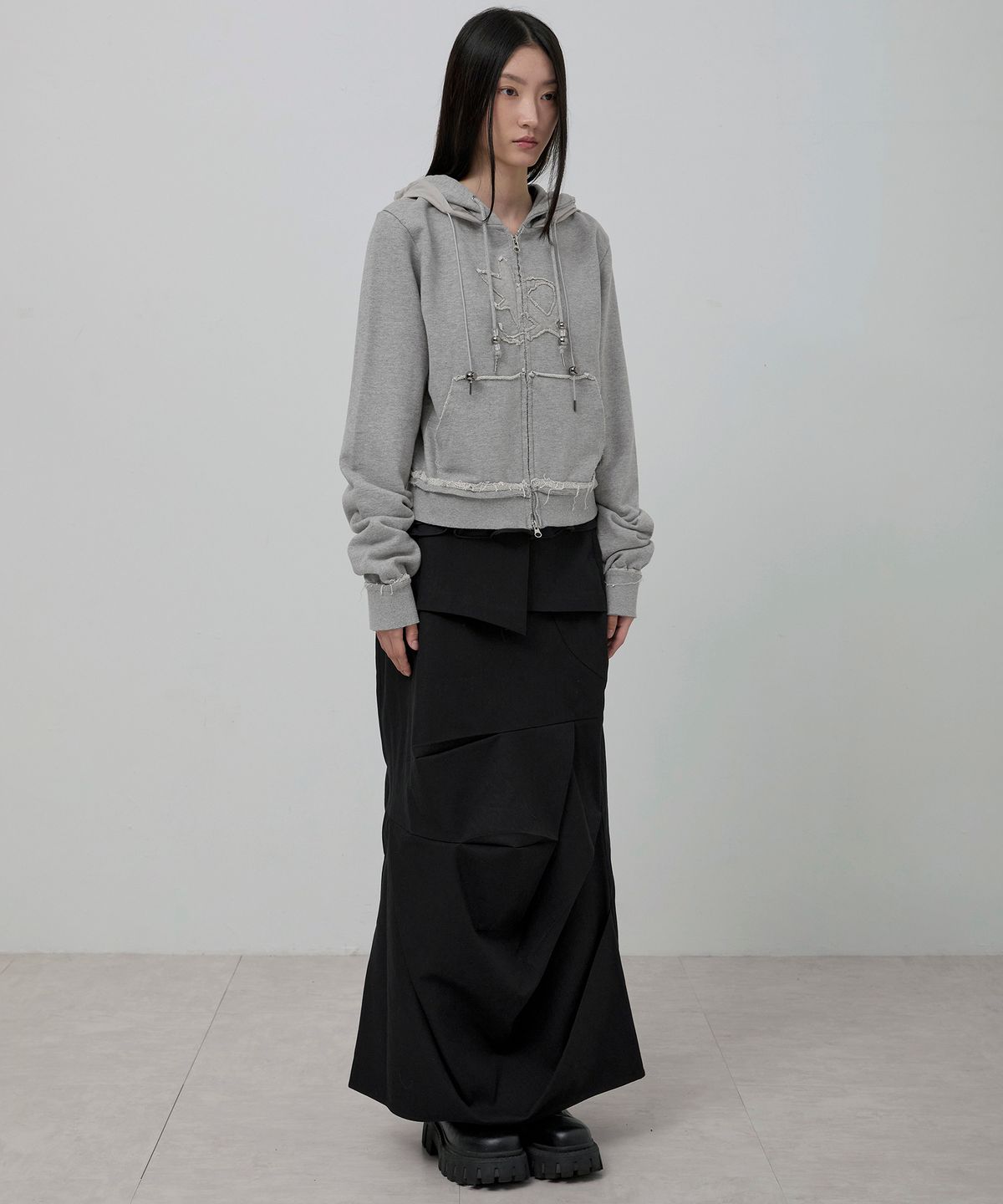 플레어업(FLAREUP) Layered Zip Hoodie (FL-150_Gray)