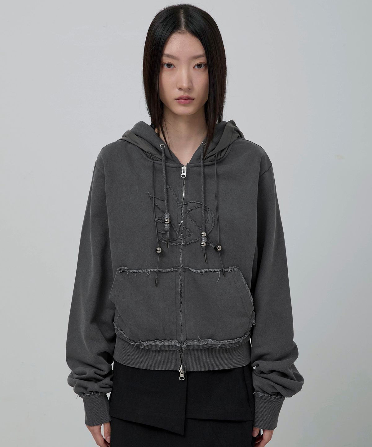 플레어업(FLAREUP) Layered Zip Hoodie (FL-150_Charcoal)