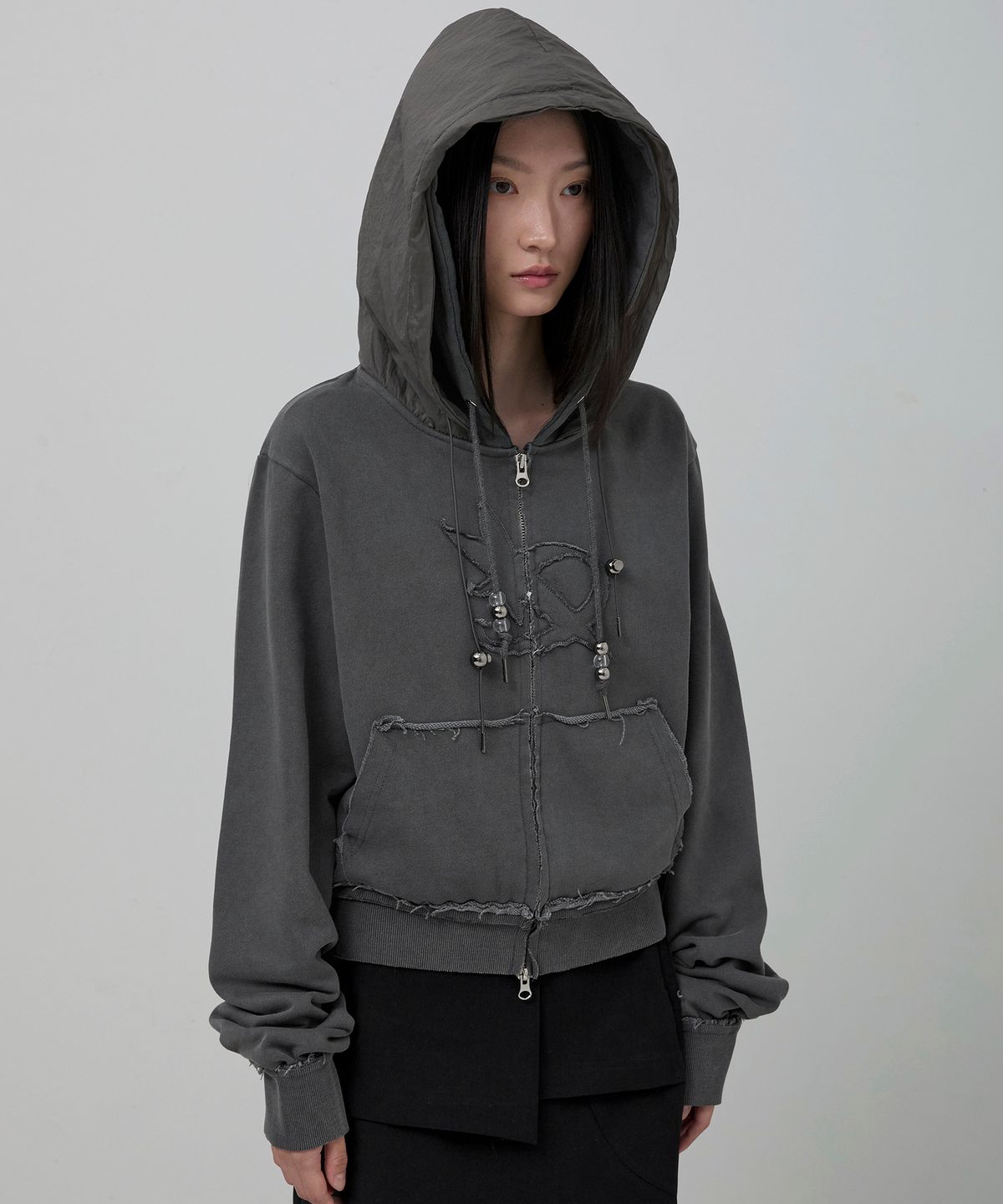플레어업(FLAREUP) Layered Zip Hoodie (FL-150_Charcoal)