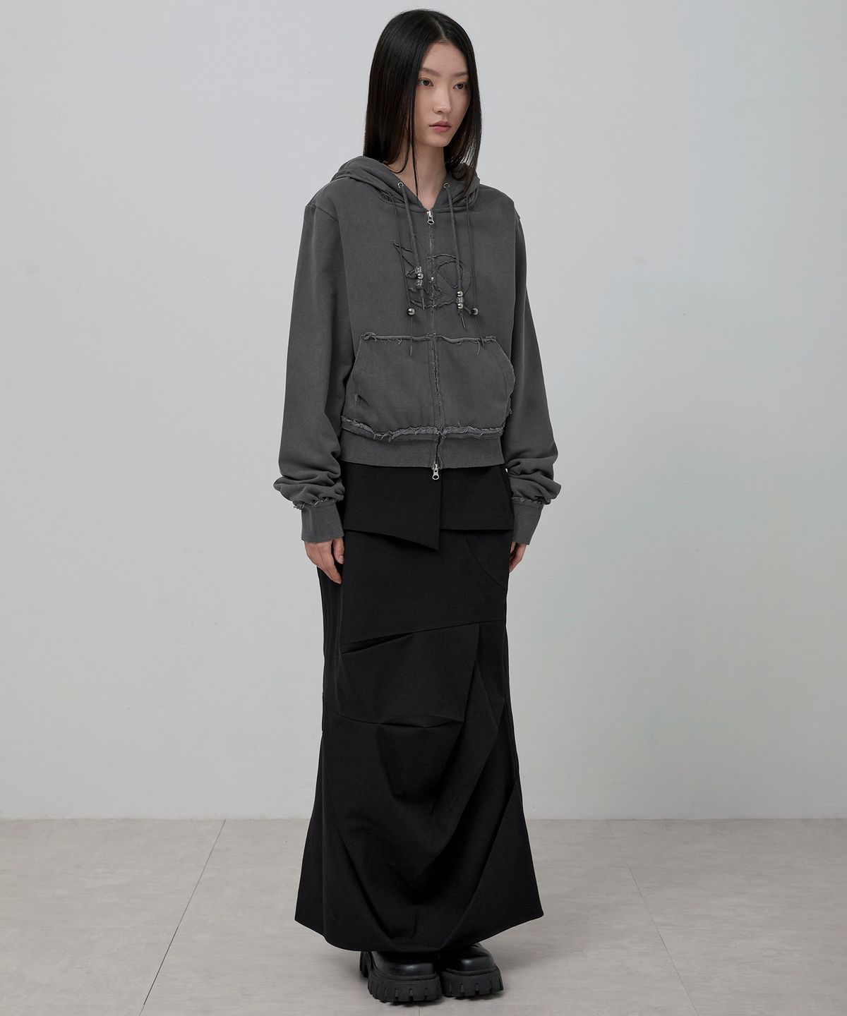 플레어업(FLAREUP) Layered Zip Hoodie (FL-150_Charcoal)
