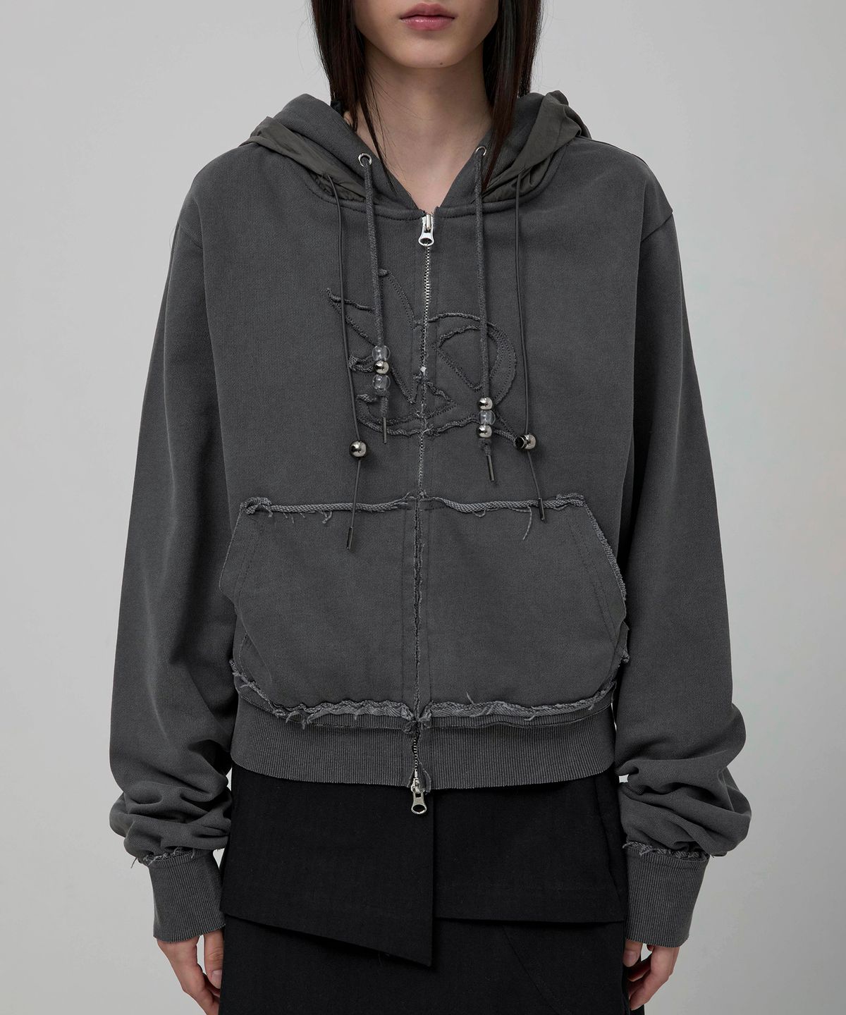 플레어업(FLAREUP) Layered Zip Hoodie (FL-150_Charcoal)