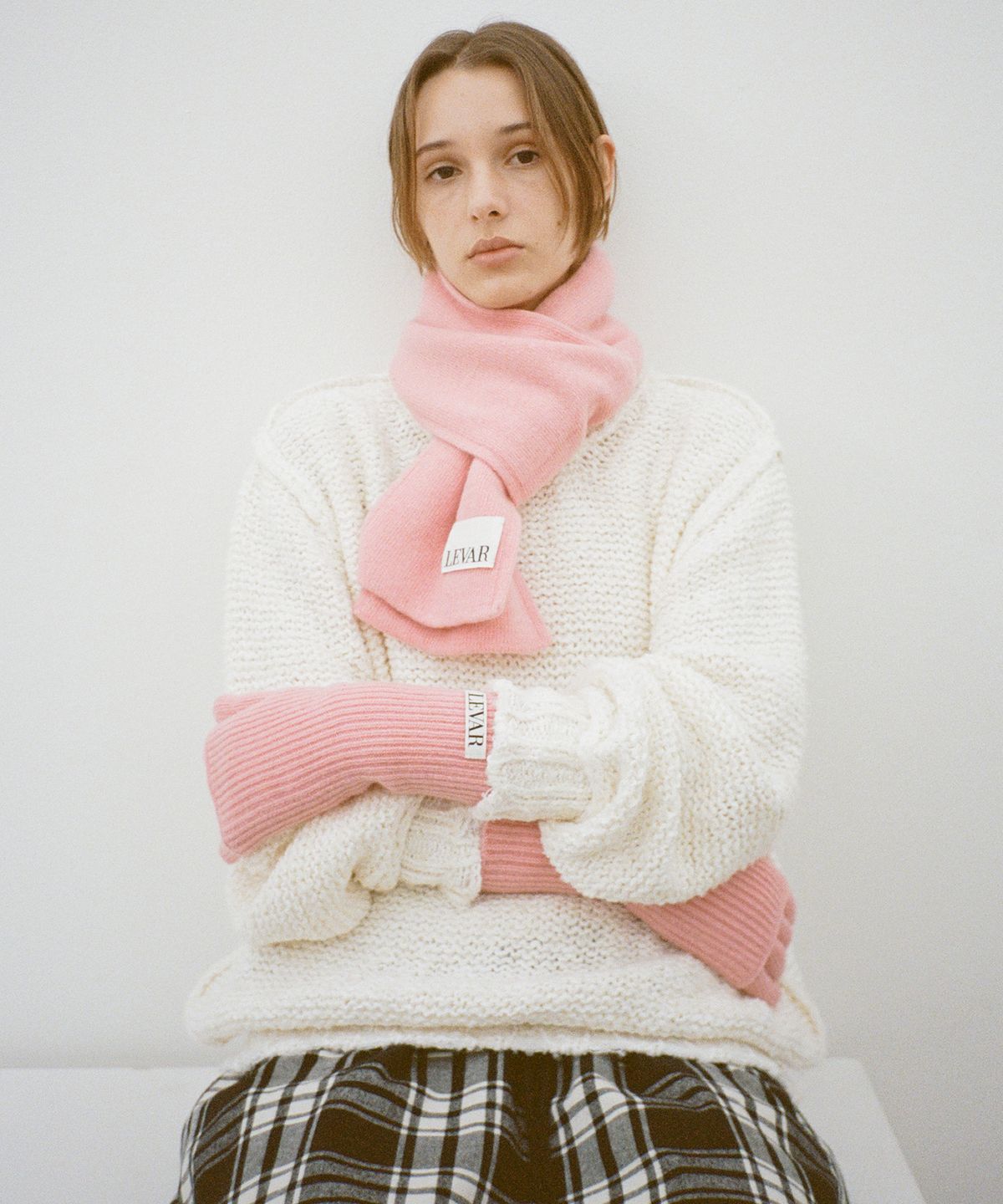 르바(LEVAR) Warmer Layered Wool Knit Gloves - Bubblegum Pink