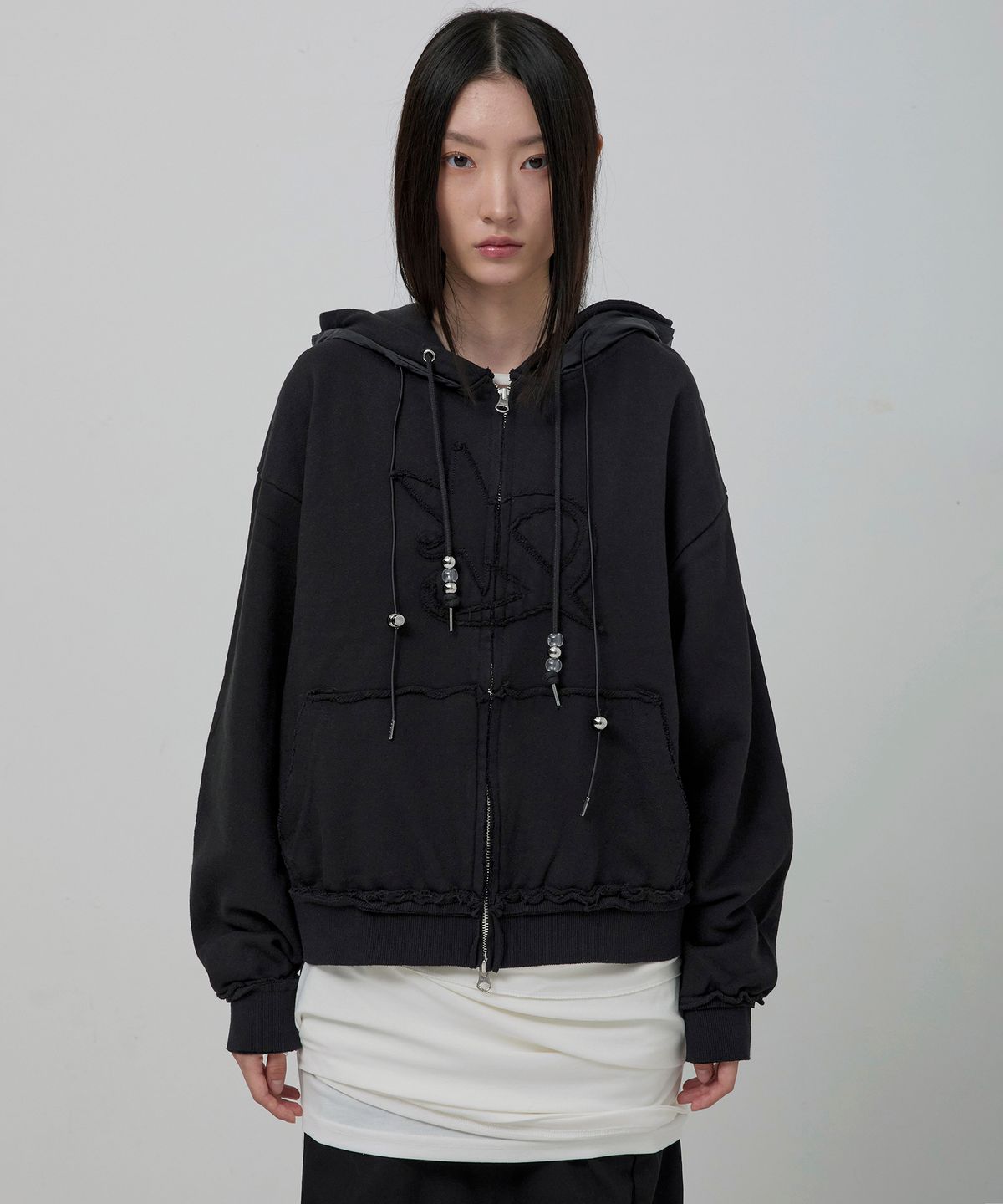 플레어업(FLAREUP) Layered Zip Hoodie (FL-150_Black)