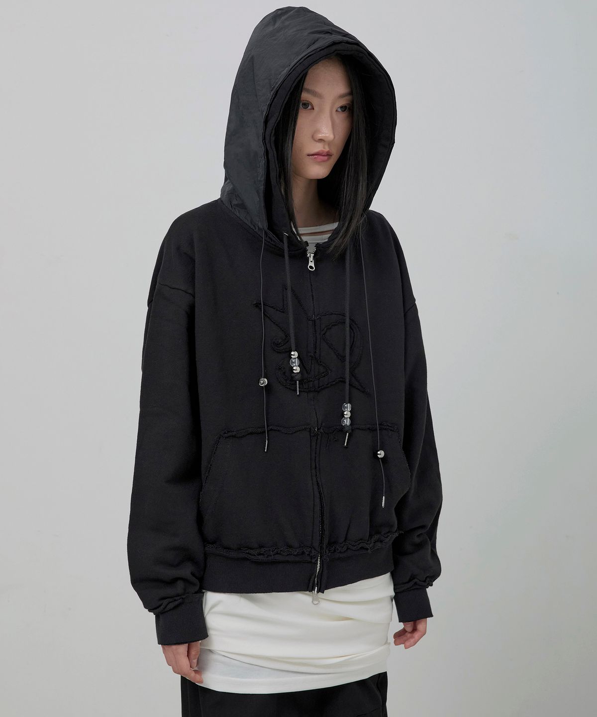 플레어업(FLAREUP) Layered Zip Hoodie (FL-150_Black)