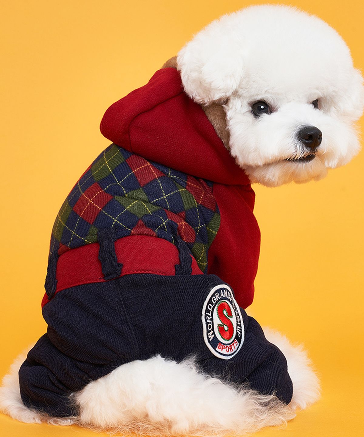 도그아이(DOGI) 강아지 골덴 올인원 빨강