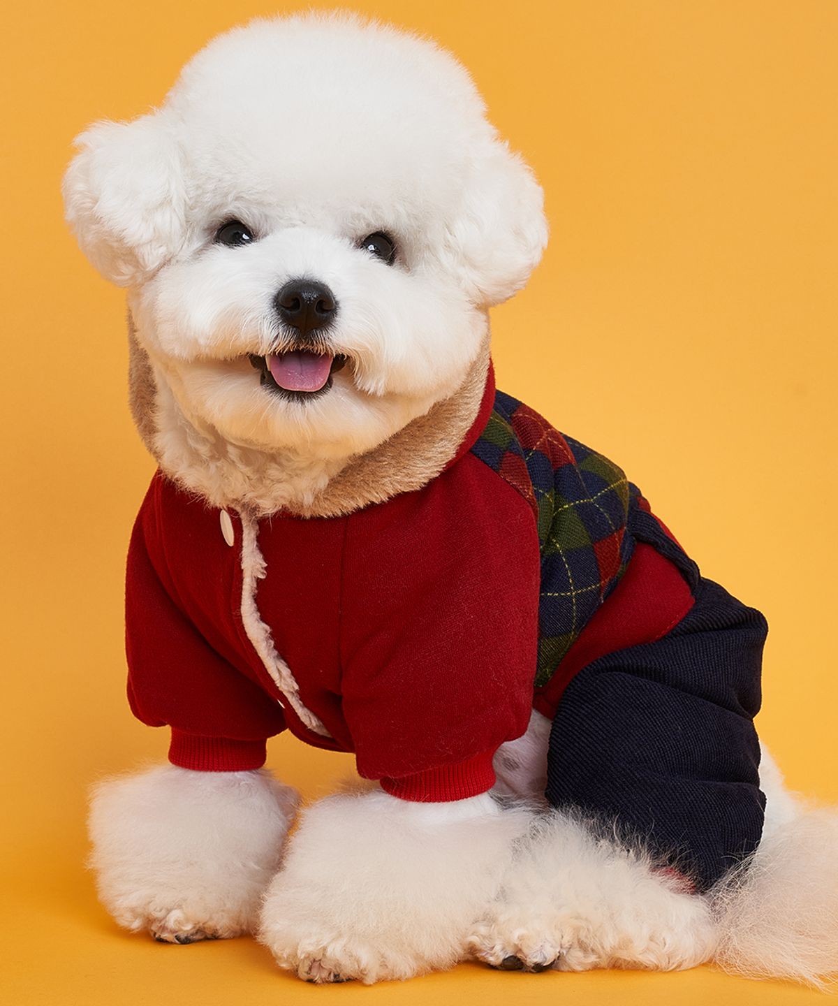 도그아이(DOGI) 강아지 골덴 올인원 빨강