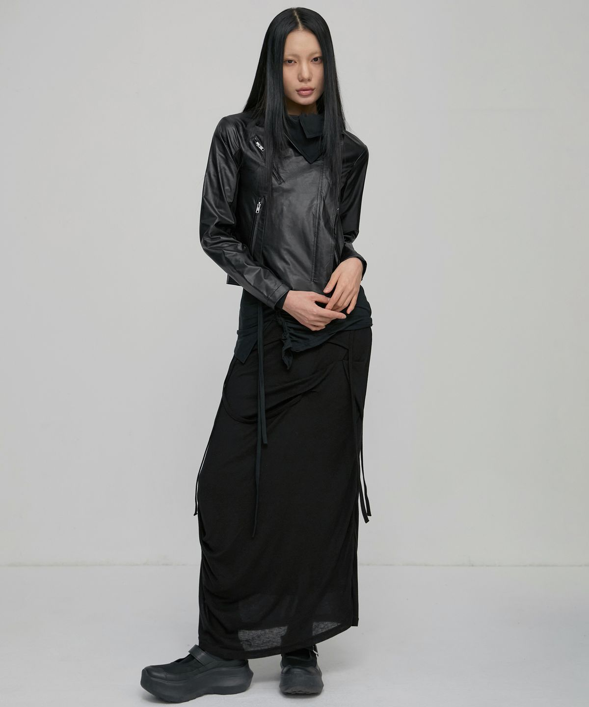 플레어업(FLAREUP) Asymmetrical Biker Leather Jacket (FL-047_Leather)