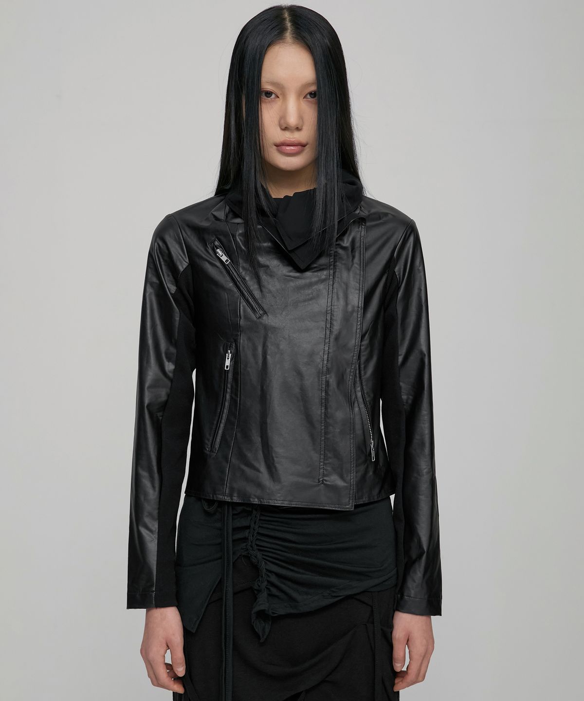 플레어업(FLAREUP) Asymmetrical Biker Leather Jacket (FL-047_Leather)