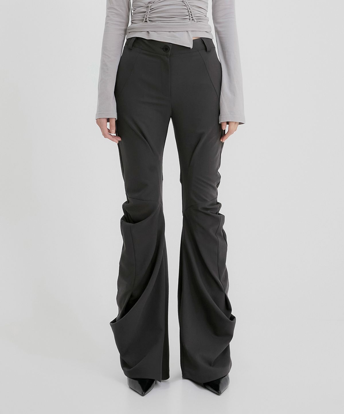 플레어업(FLAREUP) Asymmetrical Drape Pants (FL-245_Charcoal)