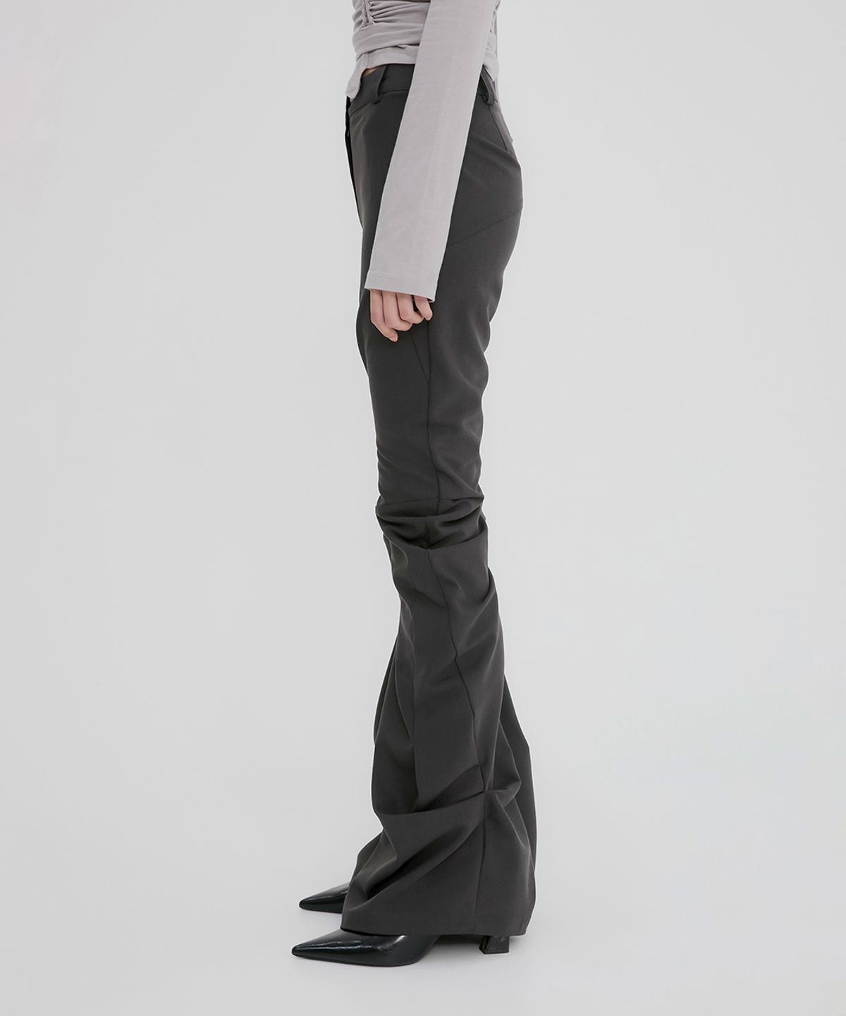 플레어업(FLAREUP) Asymmetrical Drape Pants (FL-245_Charcoal)