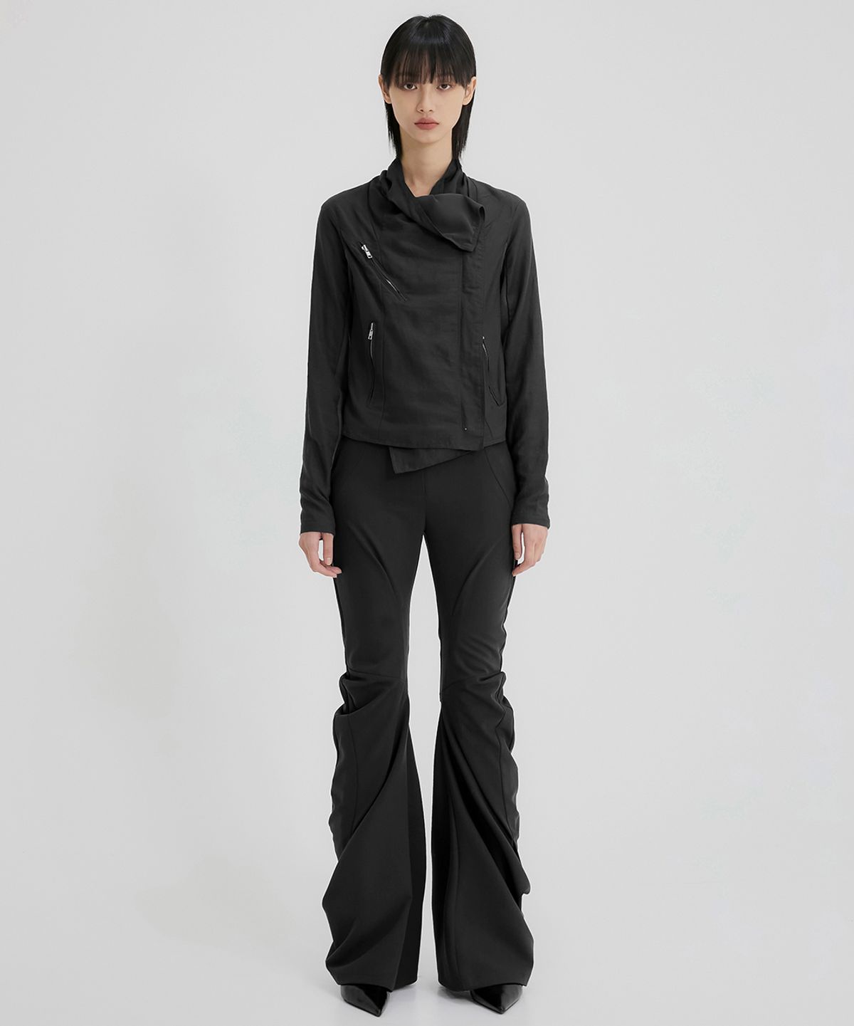 플레어업(FLAREUP) Asymmetrical Drape Pants (FL-245_Black)