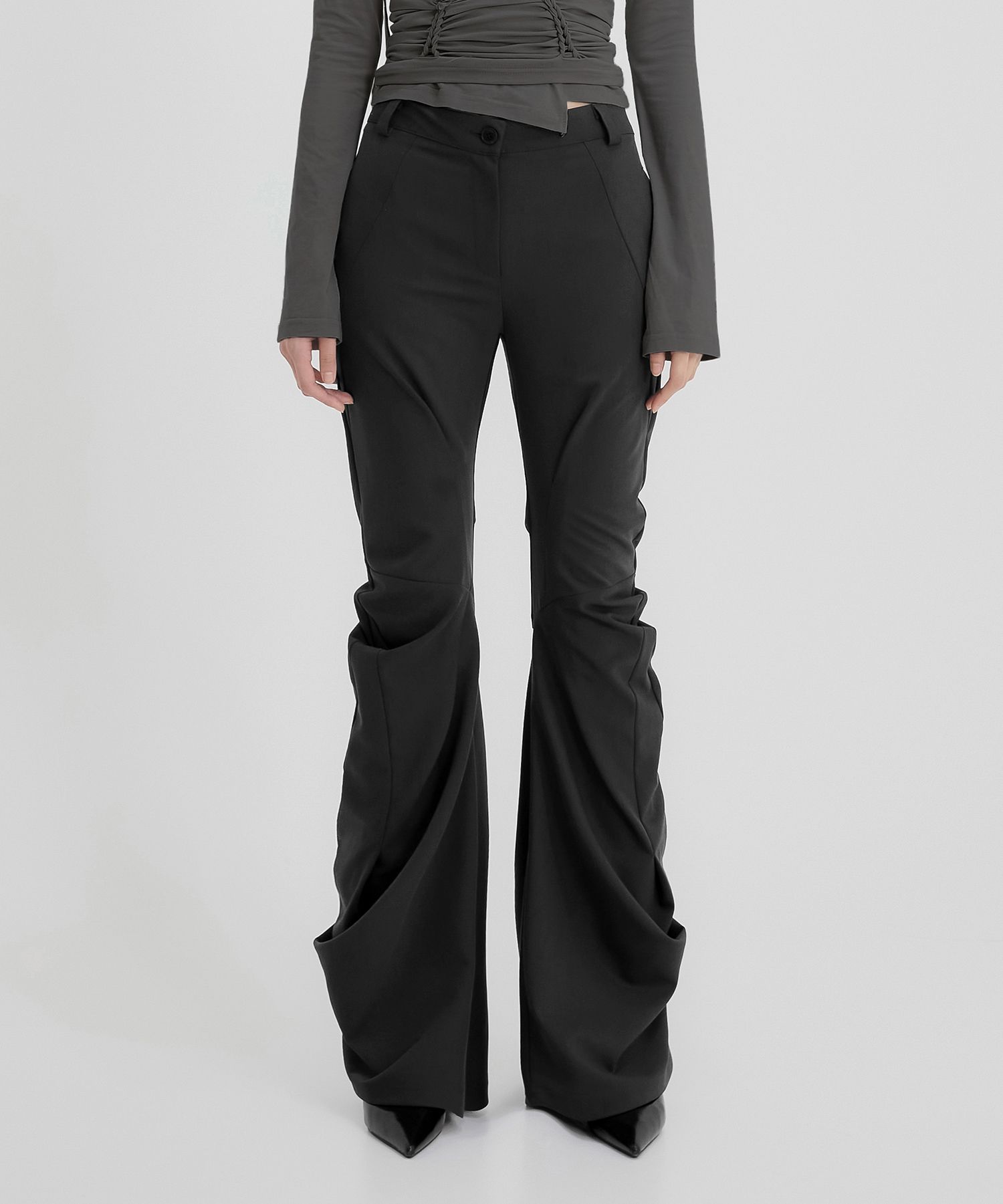 flareup asymmetrical drape pants 黒 FLAREUP】Asymmetrical Drape Pants | OUR BRAND,FLAREUP