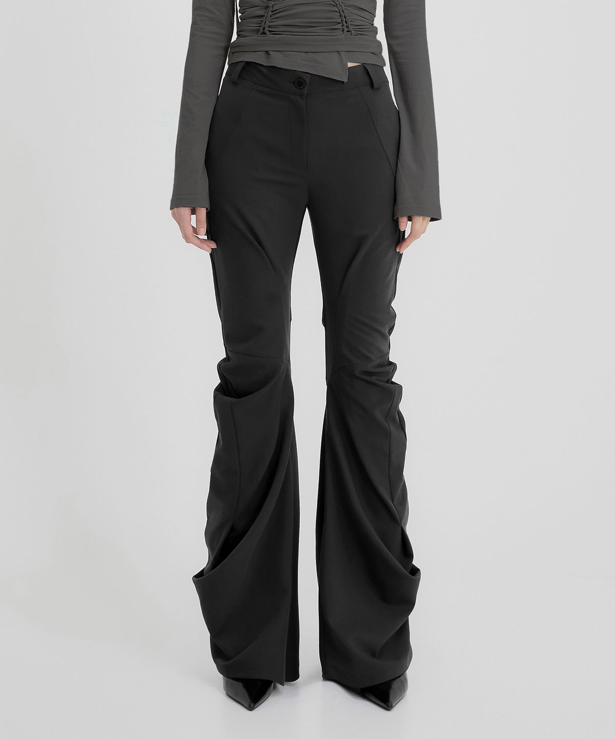플레어업(FLAREUP) Asymmetrical Drape Pants (FL-245_Black)