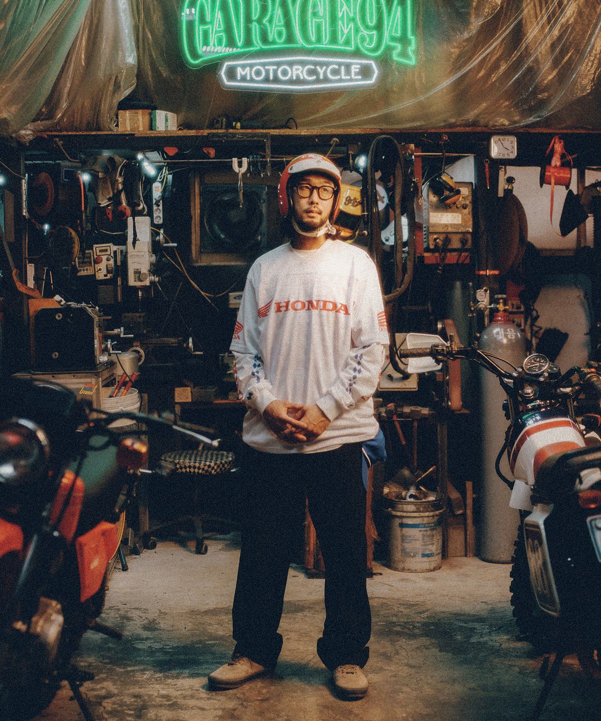 핍스 모터사이클(PHYPS MOTORCYCLE) Honda VTG logo Canvas pants_Black