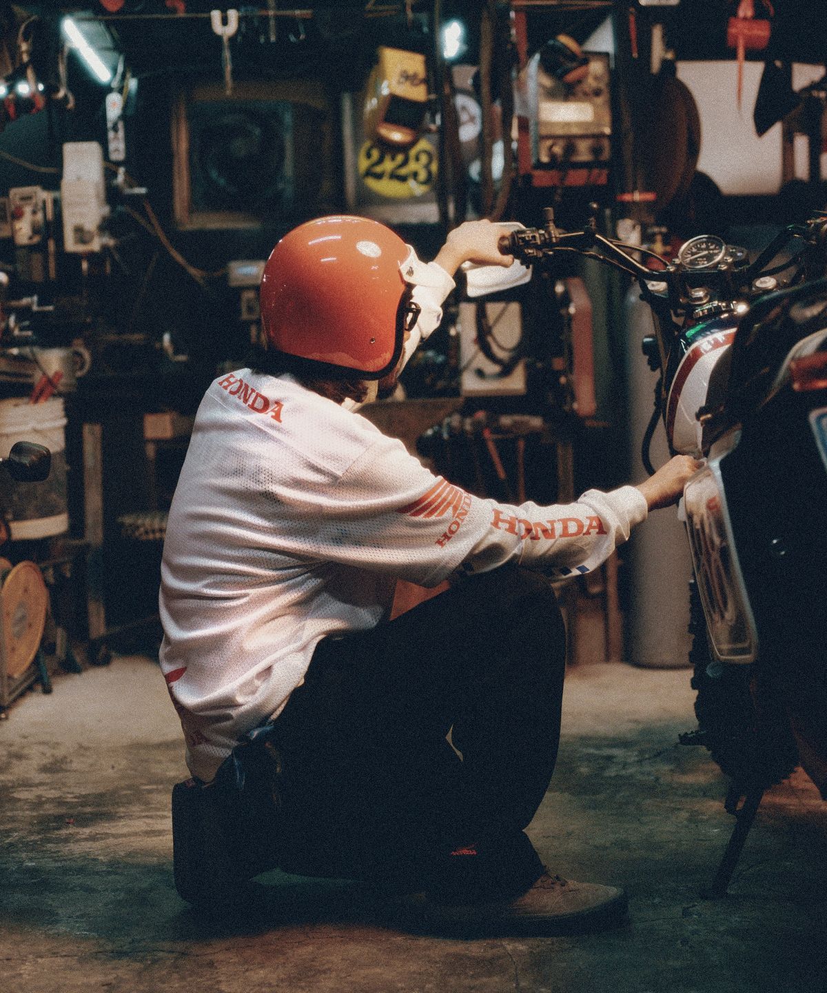 핍스 모터사이클(PHYPS MOTORCYCLE) Honda VTG logo Canvas pants_Black