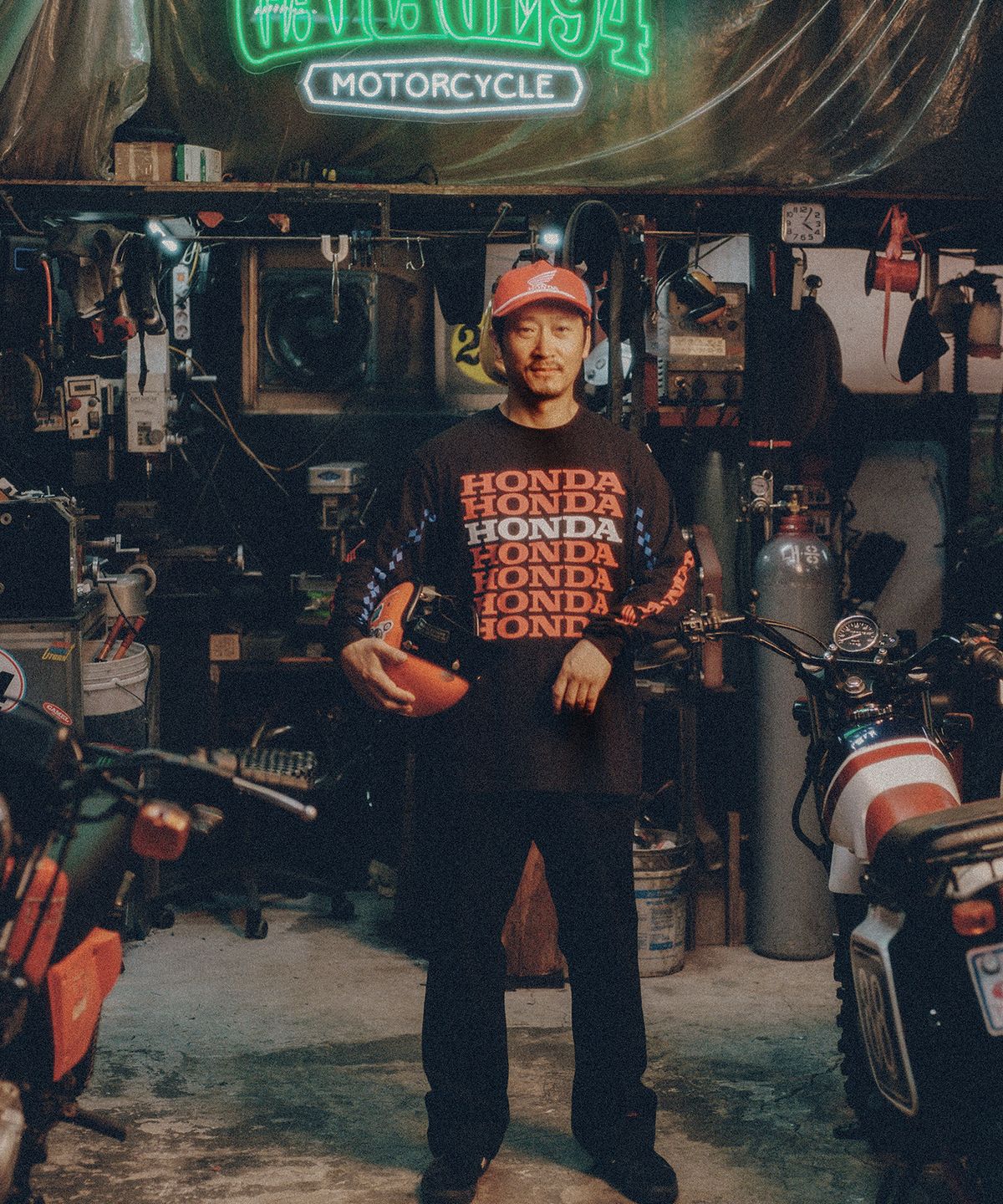핍스 모터사이클(PHYPS MOTORCYCLE) Honda VTG logo Canvas pants_Black