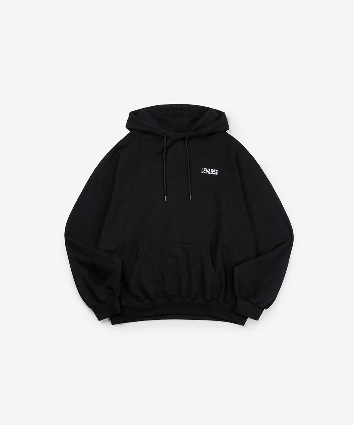 르바세(LEVASSE) 올드스쿨 백로고 오버핏 후드 티셔츠_블랙