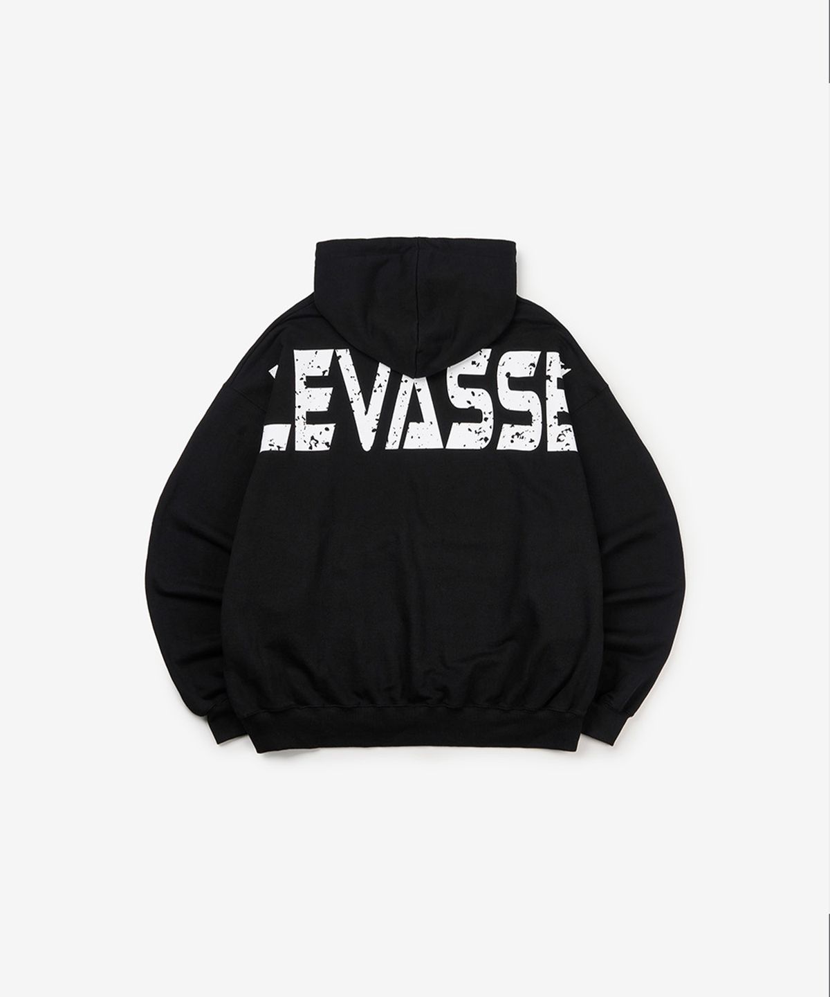 르바세(LEVASSE) 올드스쿨 백로고 오버핏 후드 티셔츠_블랙