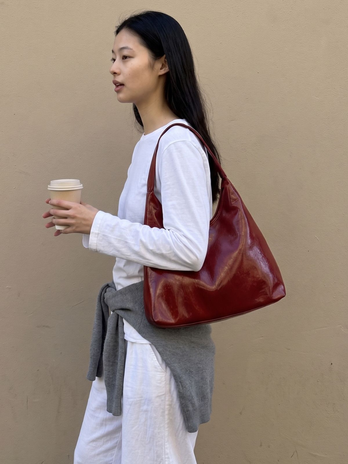피닉스오리진(PHOENIX ORIGIN) Large Wax Leather Shoulder Bag - RED