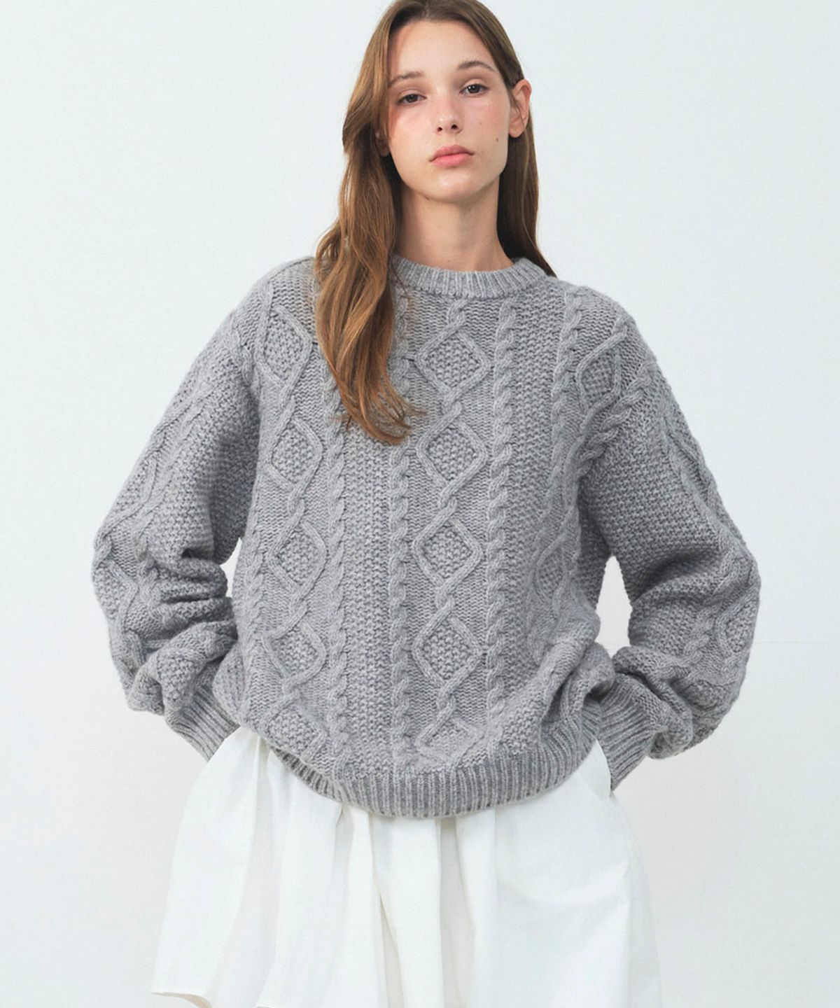 쏘이르(SO IR) (3COLOR)FISHERMAN CABLE WOOL SWEATER