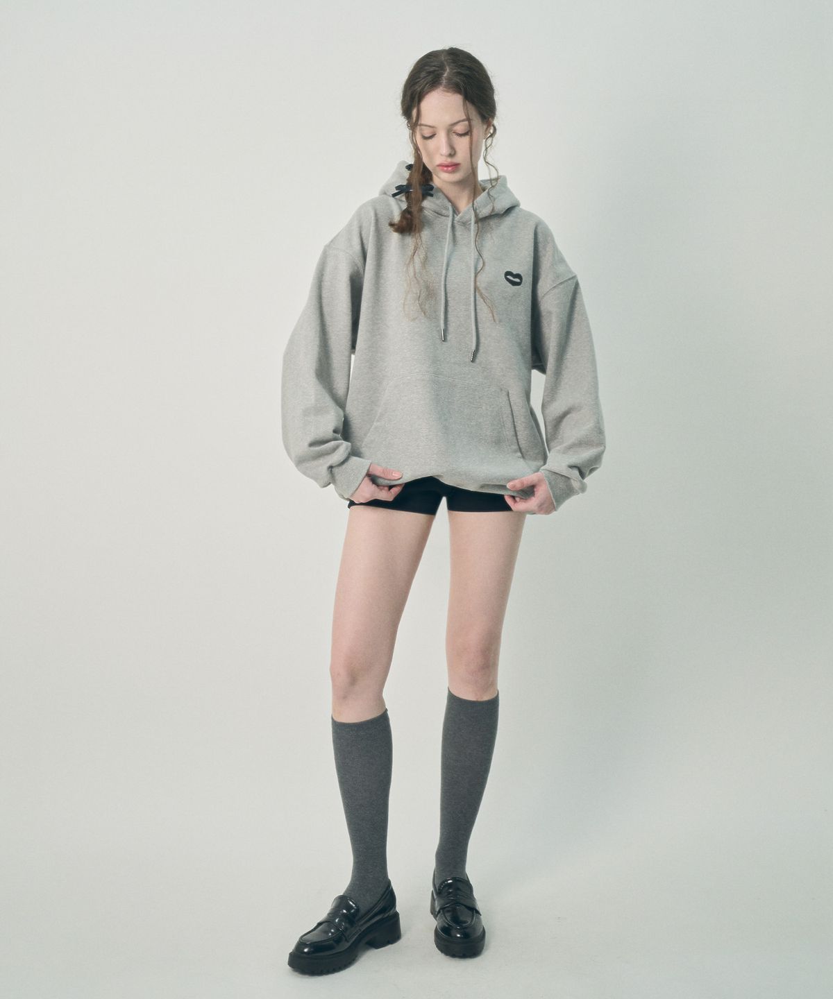 미헤브(MIHEV) [UNISEX] 클래식 스몰 심볼 후드 멜란지