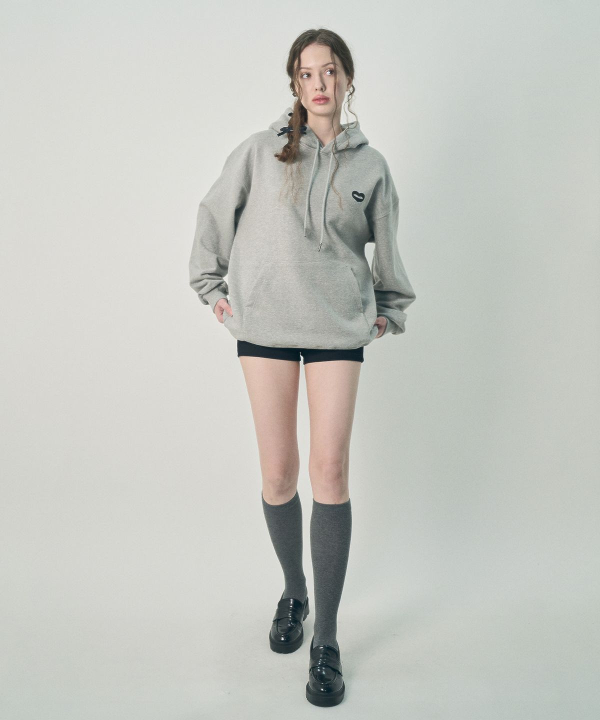 미헤브(MIHEV) [UNISEX] 클래식 스몰 심볼 후드 멜란지
